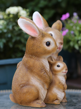 庭院花园装饰f创意可爱动物仿真兔子办公室柜子卡通树脂工艺品摆