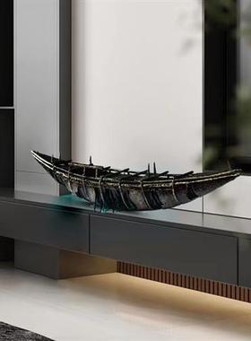 创意镂空小船古铜色透明亚克力家居饰品摆件商业售楼处大型雕塑