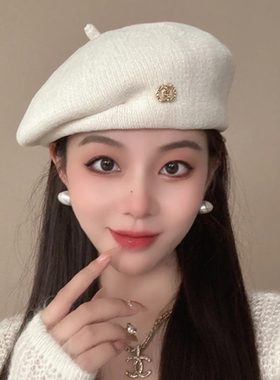 出游休闲女性秋冬短檐小标贝雷帽