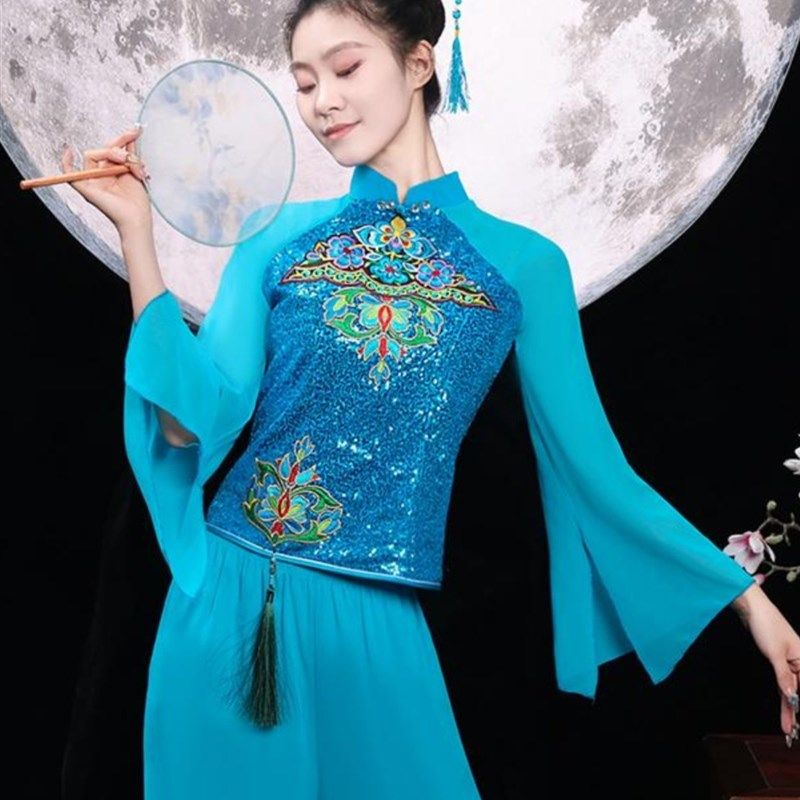 胶州秧歌服演出服女2025新款中老年广场舞套装扇子舞剧目舞蹈服装,淘宝优惠券,粉丝福利购,淘宝优惠卷