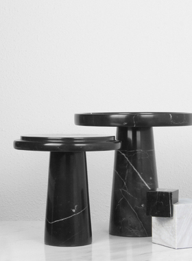 简约现代天然黑白大理石高脚托盘糕点盘客厅餐桌茶几收纳装饰摆件
