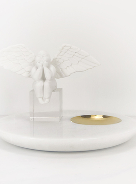 欧式轻奢现代简约大理石圆形椭圆形托盘摆件样板房售楼处软装饰品