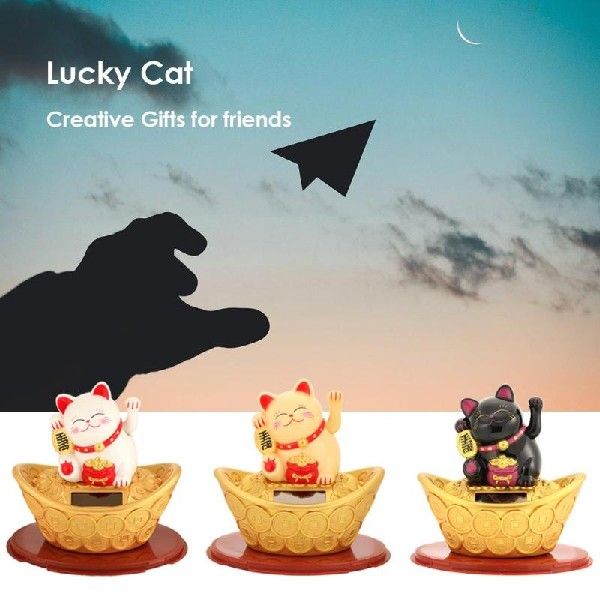 速发Solar Powered Maneki neko Wealth Shaking Hands Lucky Cat-图1