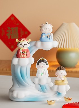 速发置生水起小台仙展示摆神小型博古风物架客厅桌面装饰品摆件