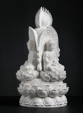 速发三面三世佛三宝佛如佛释迦陀尼药师来阿弥牟佛白瓷佛像