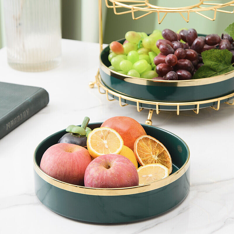 达沃高档欧式双层水果盘客厅家用网红陶瓷果盘摆件轻奢糖果盘创意 - 图2