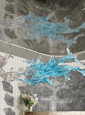 酒店售楼处大堂空中吊顶装饰透明浪花雕塑吊饰树脂摆件挂壁装饰品