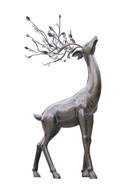 户外仿铜梅花鹿雕塑售楼部园林景观装饰草坪玻璃钢动物抽象鹿摆件