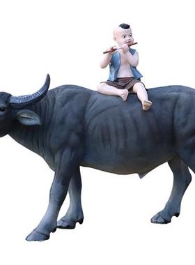 仿真奶牛雕塑牧童骑水牛大型摆件农耕文化模型玻璃钢园林景观动物