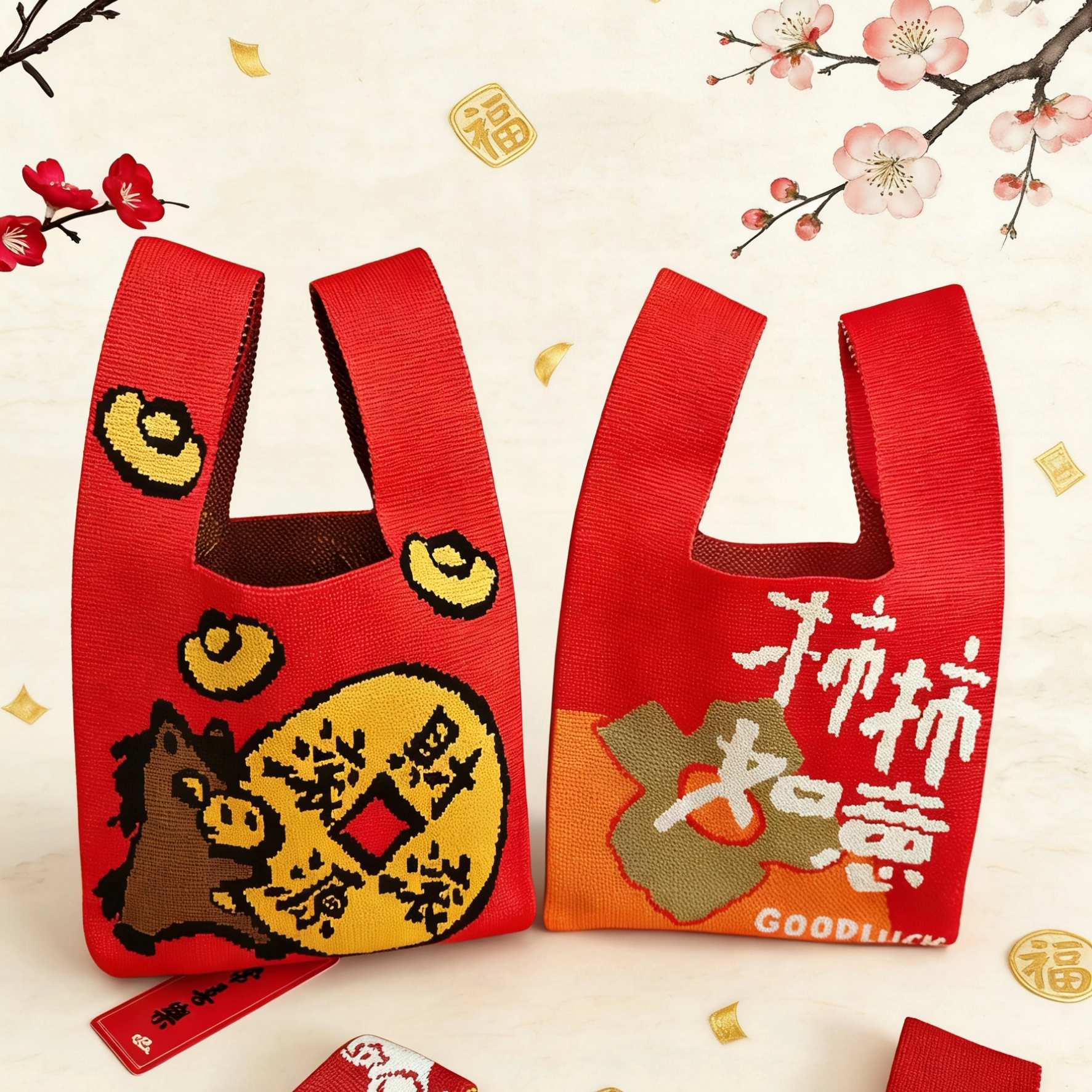 新年礼品针织手提礼包袋年货坚果手拎包店庆伴手礼礼品收纳袋子