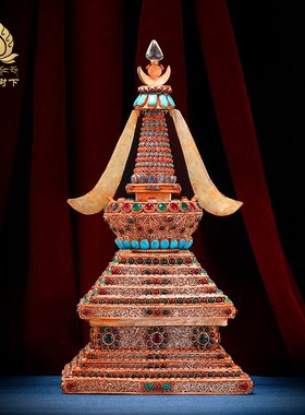 速发尼泊尔手工掐丝菩提塔镶嵌宝石摆件供品号具大用塔4cm