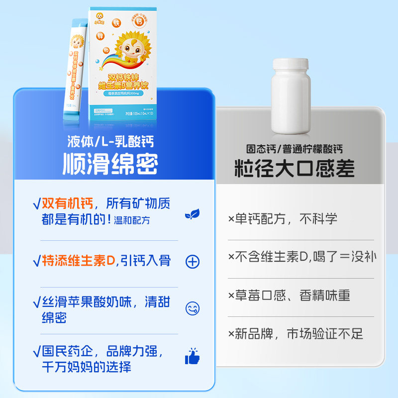 小葵花钙铁锌口服液儿童成长液体钙维生素d3柠檬酸钙片直饮营养包,淘宝优惠券,粉丝福利购,淘宝优惠卷