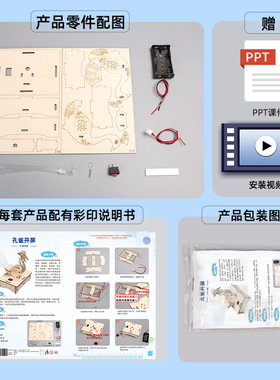 科技小制作DIY光纤灯孔雀开屏科学实验儿童自制学生玩具科教材料