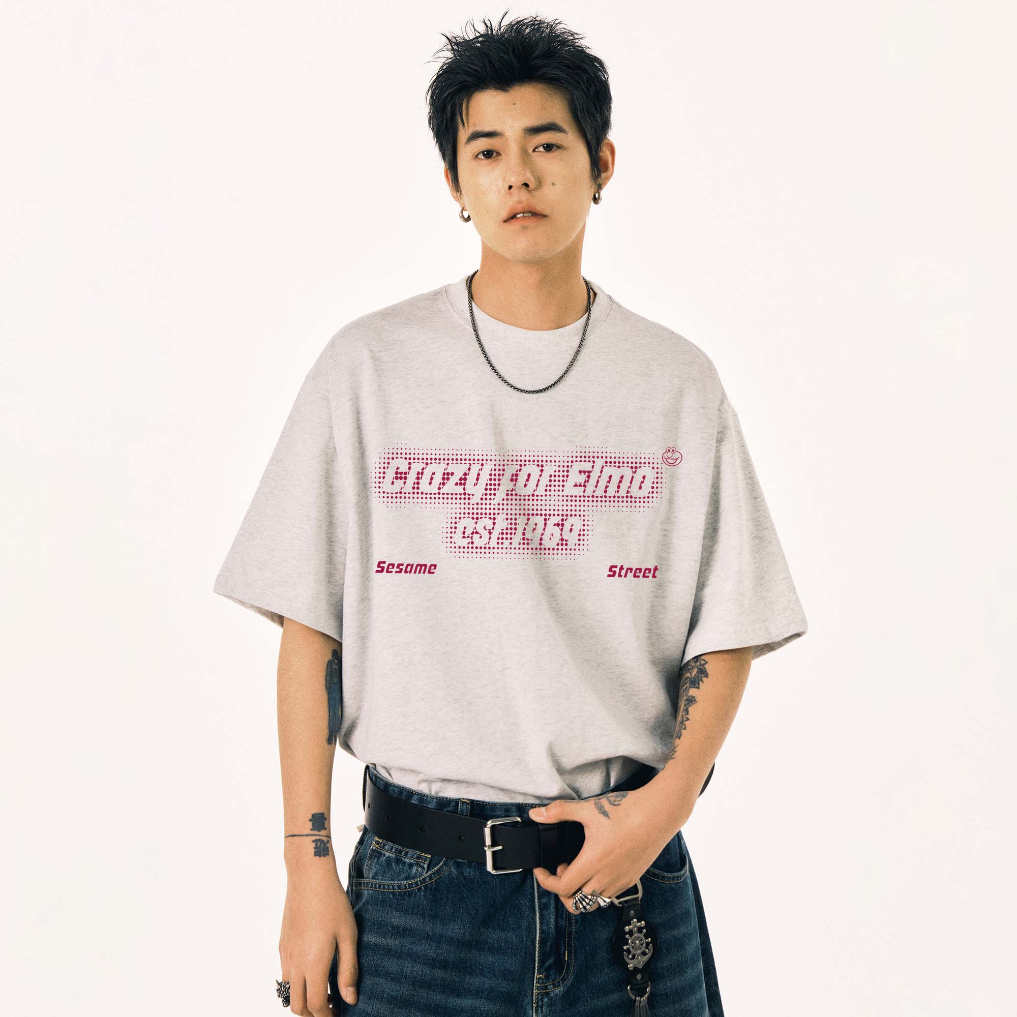 芝麻街Sesame Street/芝麻街夏季卡通动漫简约短袖男女T恤上衣 - 图2