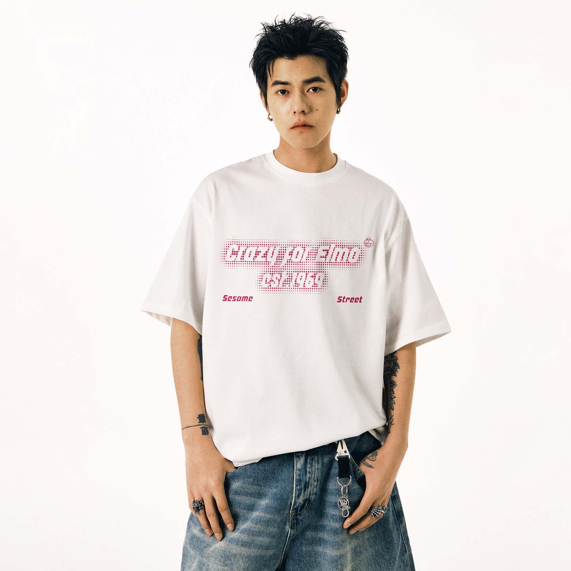 芝麻街Sesame Street/芝麻街夏季卡通动漫简约短袖男女T恤上衣 - 图1