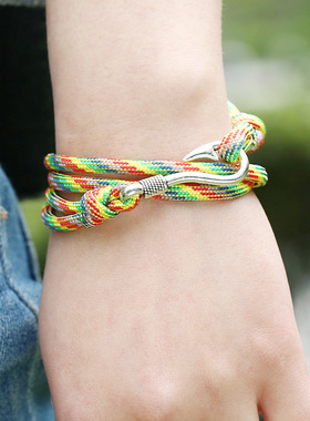 跨境热销饰品欧美时尚海军风情侣手链手绳简约多色鱼钩潮流配饰