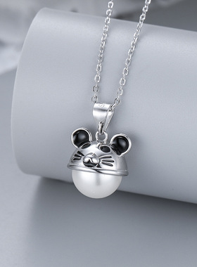 韩版新款本命年鼠年项链S925银珍珠吊坠锁骨链DIY空托胎发配饰