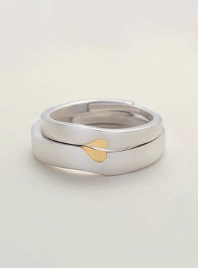 s925纯银心心相印情侣对戒ins小众不规则磨砂爱心戒指 情人节礼物