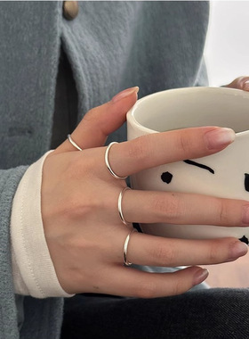 s925纯银光面素圈戒指女 ins小众设计极简风百搭可叠戴开口指环