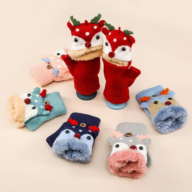 手套男女冬季可爱加绒加厚棉保暖韩版学生卡通冬露指写字半指圣诞,淘宝优惠券,粉丝福利购,淘宝优惠卷