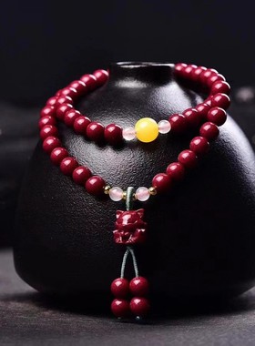 轩华珠宝天然朱砂手链女紫金砂九尾狐双圈手串女款设计感串珠手链