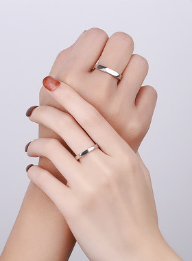 新概念s925纯银光面情侣戒指日韩版简约设计叹息桥之吻情侣对戒