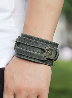 跨境爆款配饰复古朋克风牛皮手链简约多层男士饰品欧美真皮手链