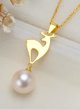 万美跨境S925银小麋鹿项链锁骨链女韩版时尚简约DIY空托珍珠吊坠