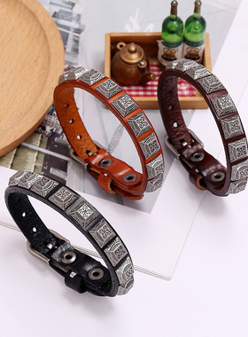 厂家直供欧美朋克饰品复古牛皮手链跨境电商货源个性创意皮质手环
