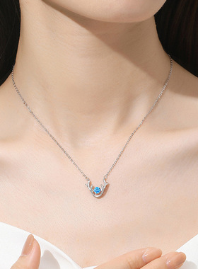 爆款925银一鹿路有你跳动的心麋鹿角项链送女友情人节礼物饰品批