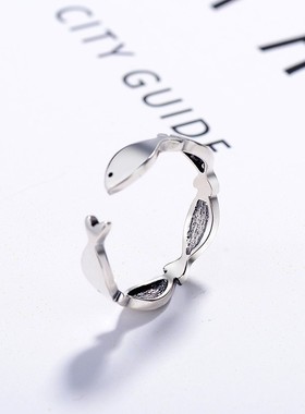 s925纯银复古小鱼戒指女ins冷淡风个性甜酷小众设计叠戴开口尾戒