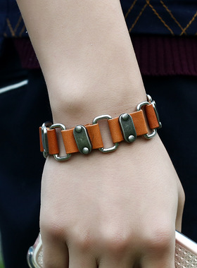 日韩朋克潮连接牛皮手链男女嘻哈个性简约复古手饰品街头演出配饰