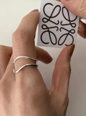 s925纯银波浪双层戒指女新款潮ins极简风小众设计不规则开口指环