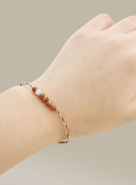 金星太阳石金砂石闪橙手链巨细五色转运珠迷你小简约气质女生手绳