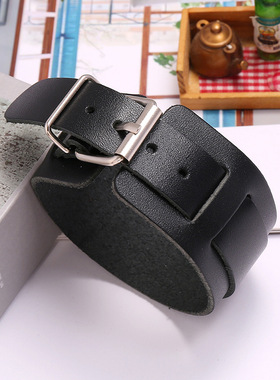 欧美热销饰品朋克宽皮牛皮手链简约多层男士配饰厂家直销真皮手链