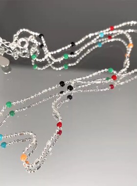 s925纯银彩色豆豆多巴胺项链女IU同款小众设计ins滴胶圆珠蛇骨链