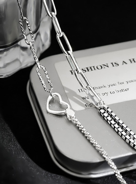 s925纯银意中人情侣一对手链ins小众设计爱心拼接简约高级感手饰