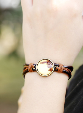 庞克饰品新款时光宝石手链抽拉调节简约皮手环跨境电电商货源