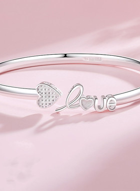 抖音直播铜镀银轻奢小众设计银饰开口love镯子实心礼物送女友