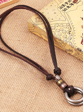 双圈合金配件复古牛皮项链 时尚新款 真皮项链 10元店货源