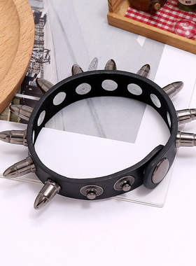 厂价直销 欧美饰品 个性尖钉朋克男士皮革手链 潮流机车配饰