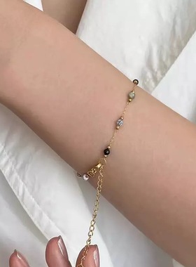 拼接彩色项链轻奢ins小众设计高级感隔珠手链气质百搭锁骨链颈链