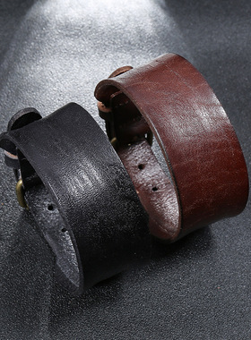 庞克厂家直销欧美复古牛皮手链创意简约男士朋克真皮手链跨境货源