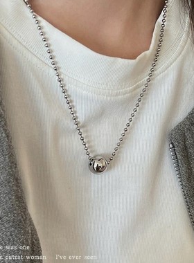 时尚银色串珠钛钢抽拉项链女秋冬叠戴不掉色圆球毛衣链锁骨链配饰