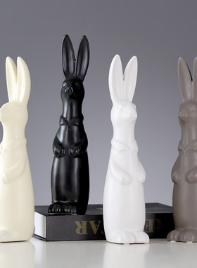 极速北欧风情侣兔子一对家居装饰品陶瓷创意客厅玄关电视柜桌面小