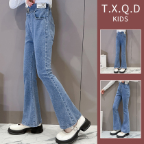 Girl 100 lap pants in spring workout 2024 new children dress jeans display slim CUHK child horn pants elastic