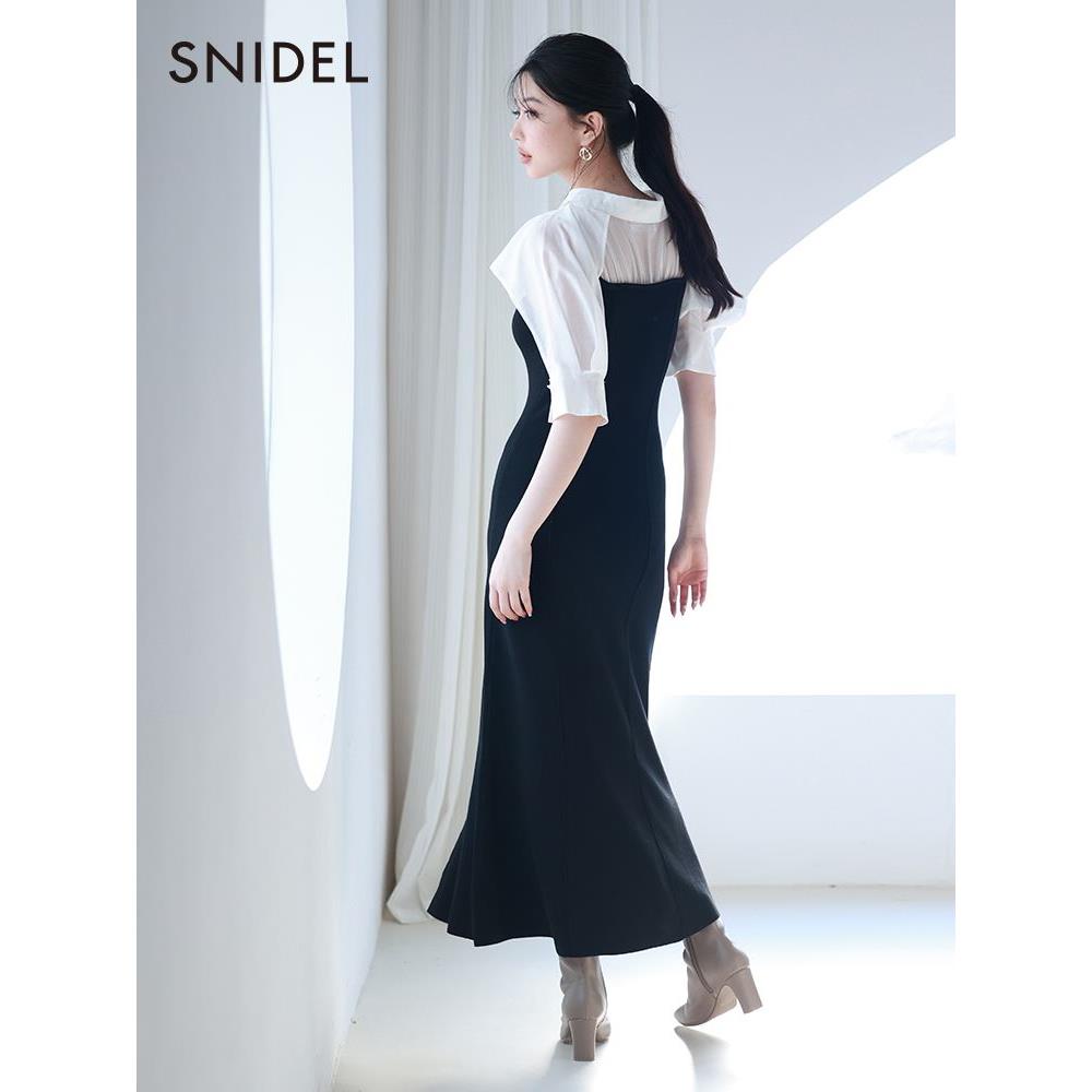 SNIDEL2023秋冬新品淑女荷叶边衬衫拼接针织开衩连衣裙SWNO234036