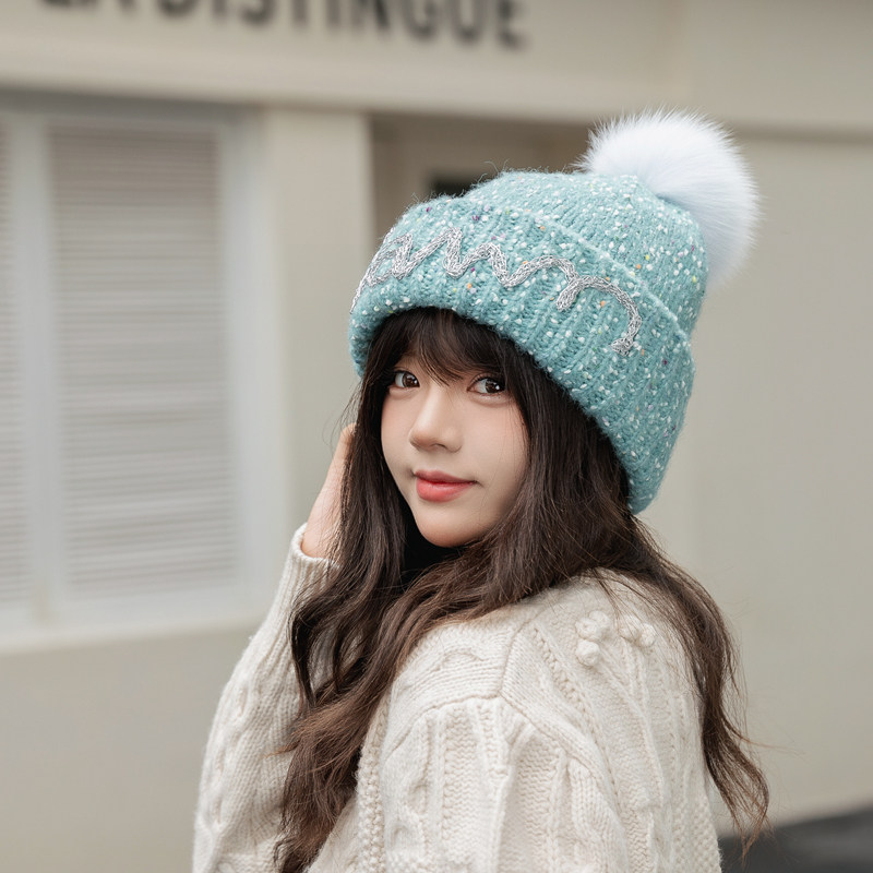 秋冬百搭大头围显脸小毛线帽子女韩版户外保暖亮丝字母刺绣针织帽,淘宝优惠券,粉丝福利购,淘宝优惠卷