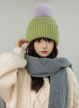 冰岛狐狸毛球针织帽子花儿与少年辛芷蕾同款毛线帽女秋冬保暖冷帽