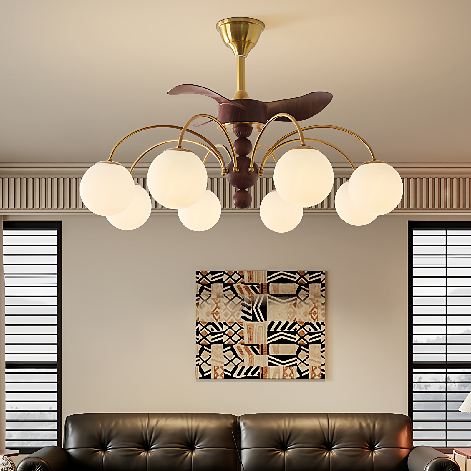 灯示客厅风扇灯2025新款胡桃木色餐厅吊扇灯法式复古主卧室书房灯 - 图2